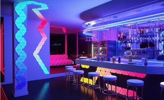 23 Cool Garden Man Cave Ideas to Pimp Your Outdoor Shed 13 a modern bar with cool, modular lighting in various colours
