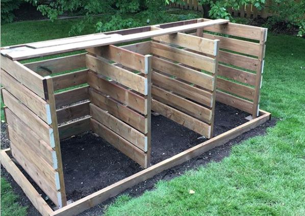 open compost bin with three sections