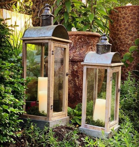 16 Vintage Garden Decor Ideas: Upcycle Glamour to a Garden 13 two rustic lanterns with artificial candles inside