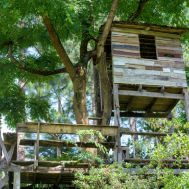 garden treehouse ideas with two levels