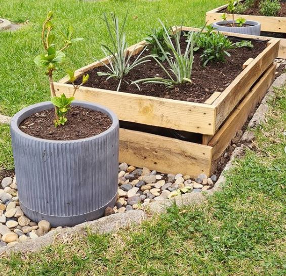 a raised flower bed made from a recycled pallet