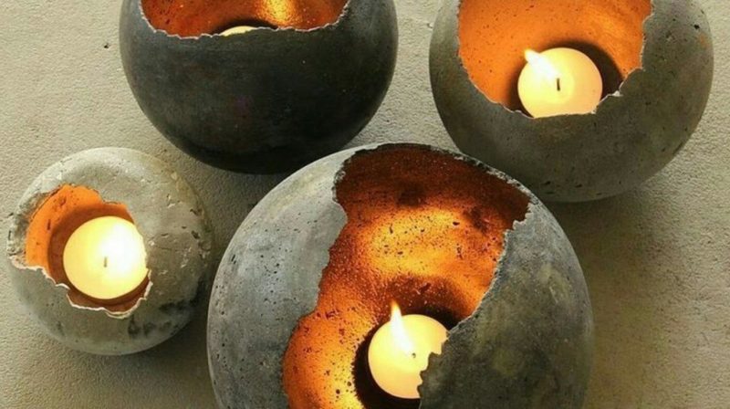 four DIY concrete tea light holders perfect for landscaping with concrete