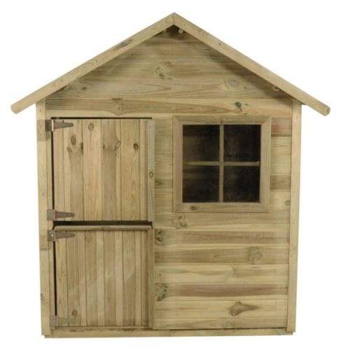 a simple wooden playhouse with a split-door like a stable