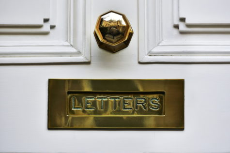 a close-up of a polished letterbox and doorknob in a traditional style