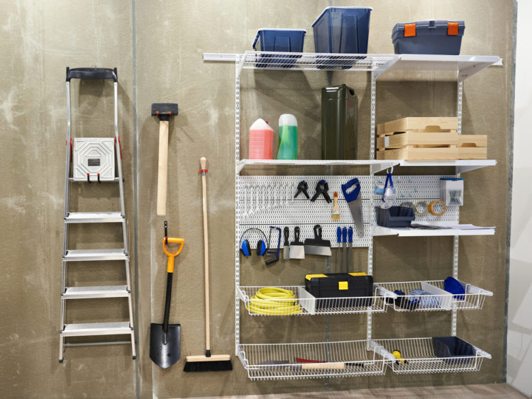 14 Garden Tool Storage Ideas: Keeping Your Shed Ship-Shape 3 tools and DIY equipment on wire shelves that can be adjusted to different heights