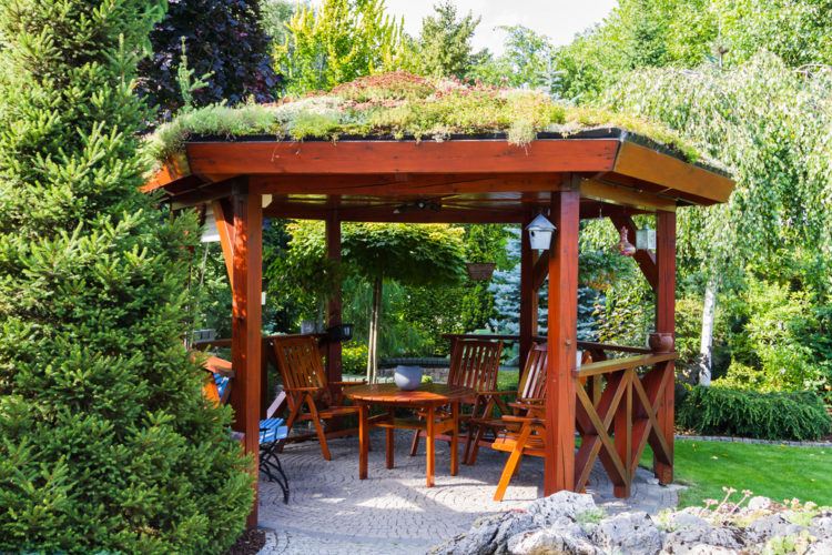 18 Garden Gazebo Ideas for an Outdoor Shelter from the Sun 12 an open-sided gazebo with a living roof