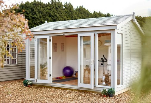 garden gym ideas, featuring an outdoor studio with French doors