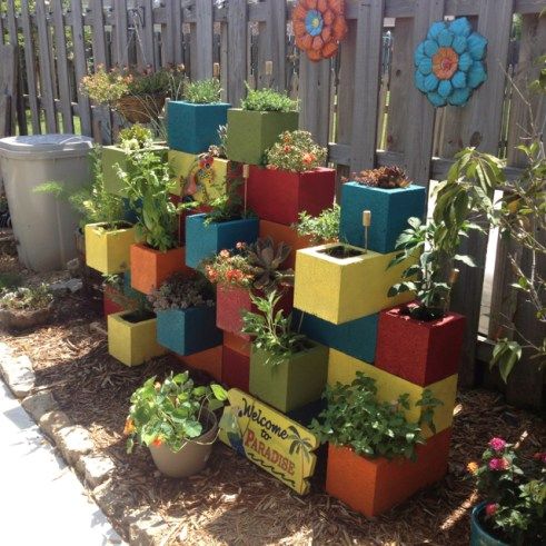 Colourful Cinder Block Planters