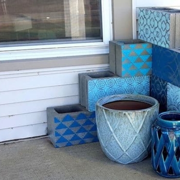 Stacked Painted Cinder Block Planter Boxes