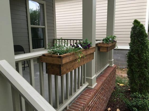 pine wood over railing planter box