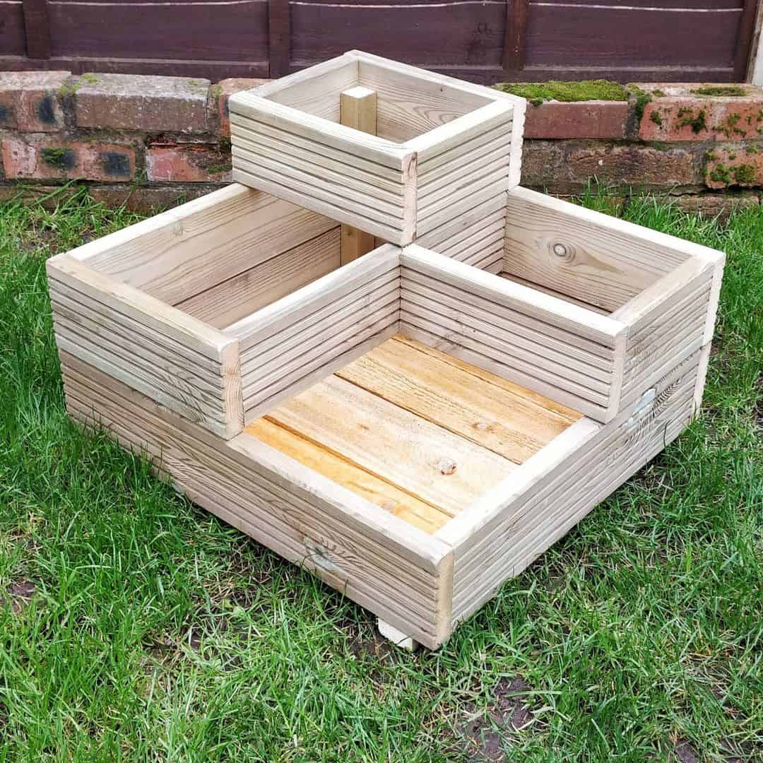 tiered wooden boxes corner planter