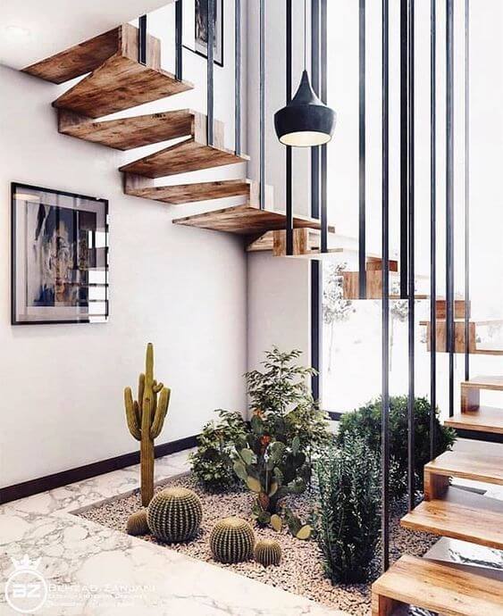 15 Indoor Pebble Garden Under Stairs Ideas: Mini Zen Areas 4 cacti under the staircase