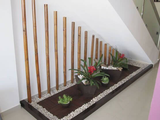 15 Indoor Pebble Garden Under Stairs Ideas: Mini Zen Areas 10 decking and bamboo pebble garden