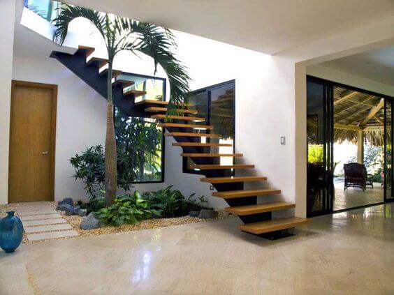 15 Indoor Pebble Garden Under Stairs Ideas: Mini Zen Areas 12 palm tree pebble garden