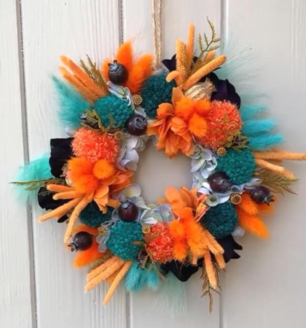 14 Autumn Wreath Ideas to Beautify Your Door 10 pompom autumn wreath
