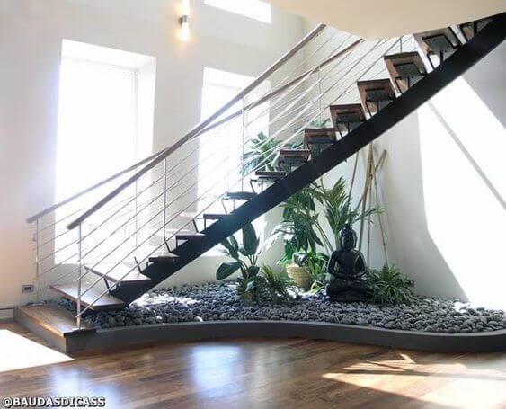 15 Indoor Pebble Garden Under Stairs Ideas: Mini Zen Areas 7 zen pebble garden with buddha statue