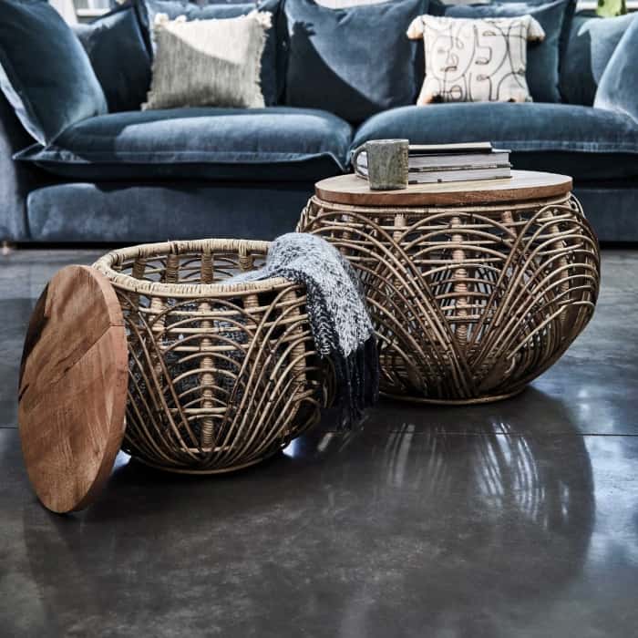 set of 2 rattan side tables