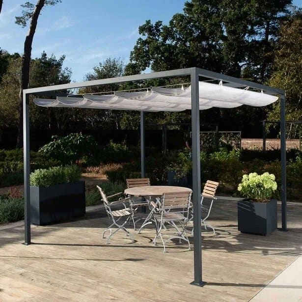 12 Best Metal Outdoor Furniture and Patio Sets 5 harrod modern pergola with awning