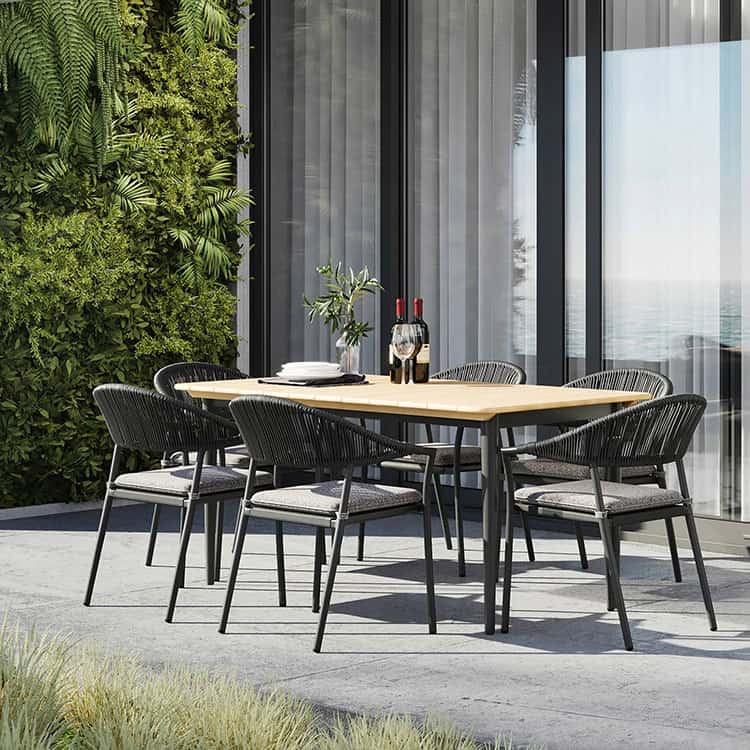 cloverly 6 seat rectangular dining with teak table
