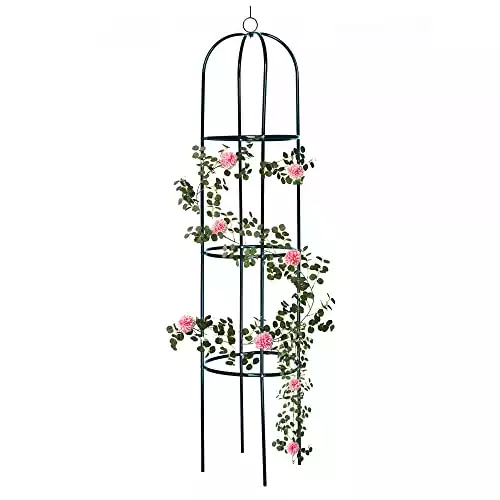Ram® Large 2M Black Metal Garden Obelisk Heavy Duty Strong Tubular Plant Cage For Roses