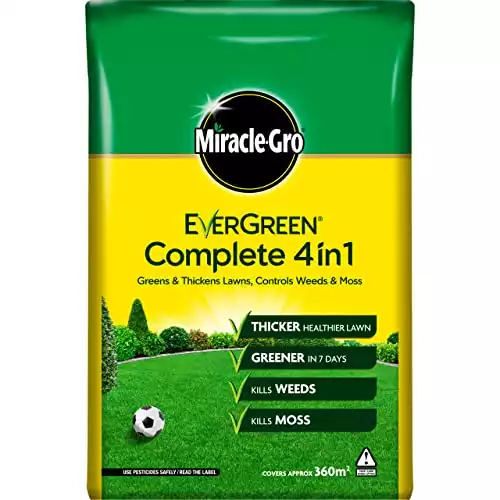 Miracle-Gro 119689 Evergreen Complete 4 in 1 Lawn Food - 360 m2, 12.6 kg, Lawn Food, Weed & Moss Control