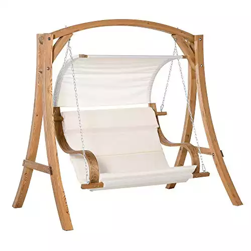 A-Frame Wood Swing Bench Chair With Canopy and Cushion