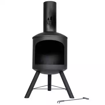 Log-Barn Chiminea Black Steel Firepit