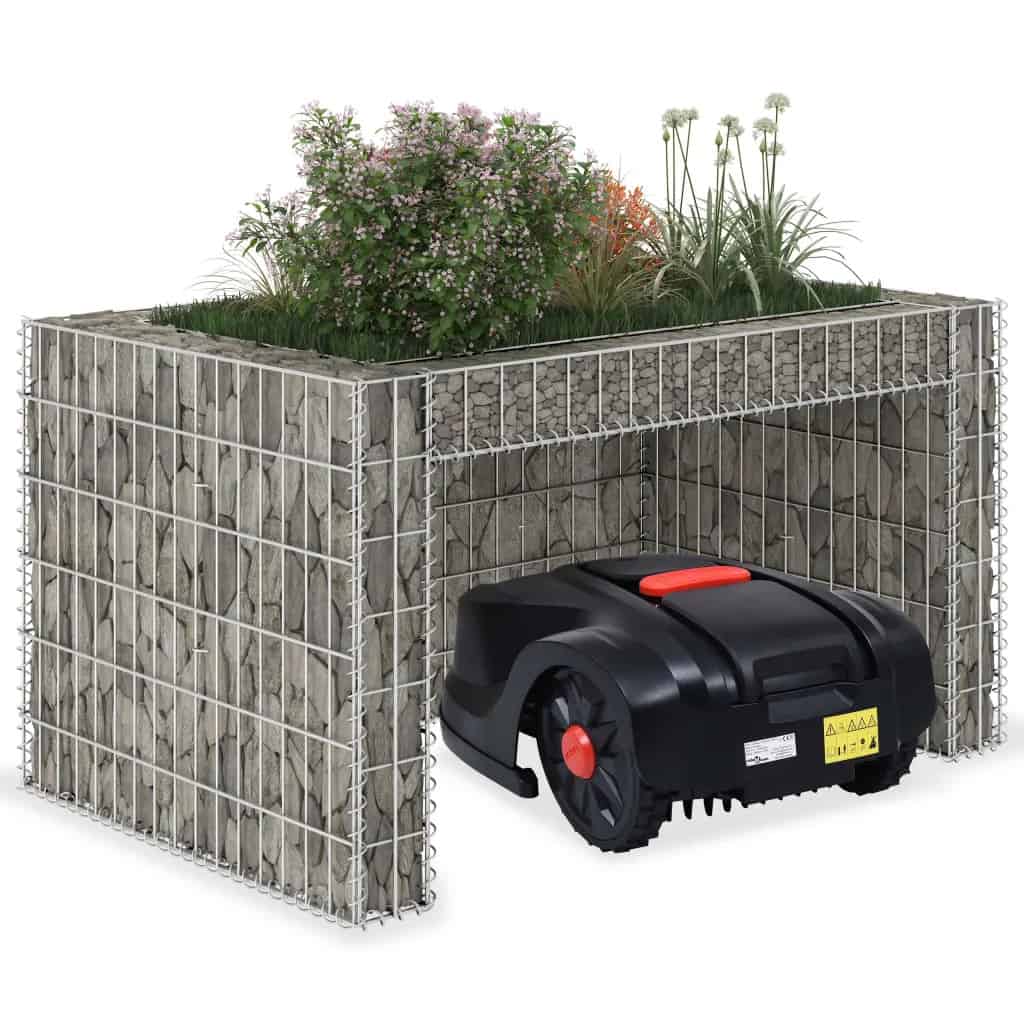 Gabion Lawn Mower Garage with Raised Bed
